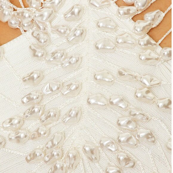 Cult Gaia Cecilia Dress Size Large Off White Pearl Knit Gown - Picture 9 of 9